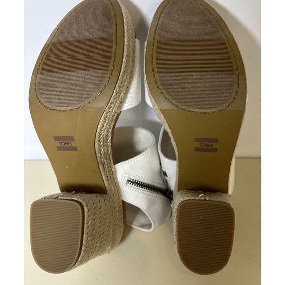 Toms Majorca Platform Espadrille Casual Block Heel Sandals White Canvas Sz 10 - Picture 9 of 12